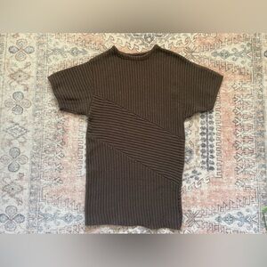ASTR Chocolate Neutral Twee Preppy Cottage Y2K Ribbed Knit Mini Sweater Dress XS